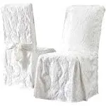 Matelasse Damask Long Dining Chair Slipcover - Full Length Relaxed Fit High Back