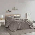 Intelligent Design - Malea Shaggy Fur Duvet Cover Set - Twin - Grey