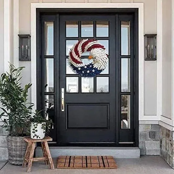 American Eagle Wreath, Americana Patriotic Wreath USA July 4th Wreath, Glory Patriotic American Flag Wreath for Front Door Window Wall Decoration (A, 15")