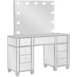 Allora - 9-Drawer Mirrored Storage Vanity Set With Hollywood Lighting - Metallic