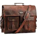 Handmade World Leather Laptop Messenger Bag For Men Women 'Executive Elegance' Fits 17 Inch Computer Satchel Briefcase For Work Office (Brown, 16 Inches)