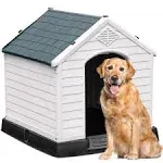 YITAHOME 34.5'' Large Plastic Dog House Outdoor Indoor Doghouse Puppy Shelter Water Resistant Easy Assembly Sturdy Dog Kennel with Air Vents and Elevated Floor (34.5''L*31''W*32''H, Black+Gray)