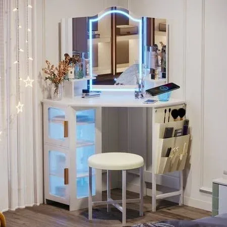 Vanity Set Desk with Lighted Mirror Makeup Dressing with 4 Drawers and Stool