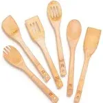 Riveira Bamboo Wooden Spoons for Cooking 6-Piece, Apartment Essentials Wood Spatula Spoon Nonstick Kitchen Utensil Set Premium Quality Housewarming