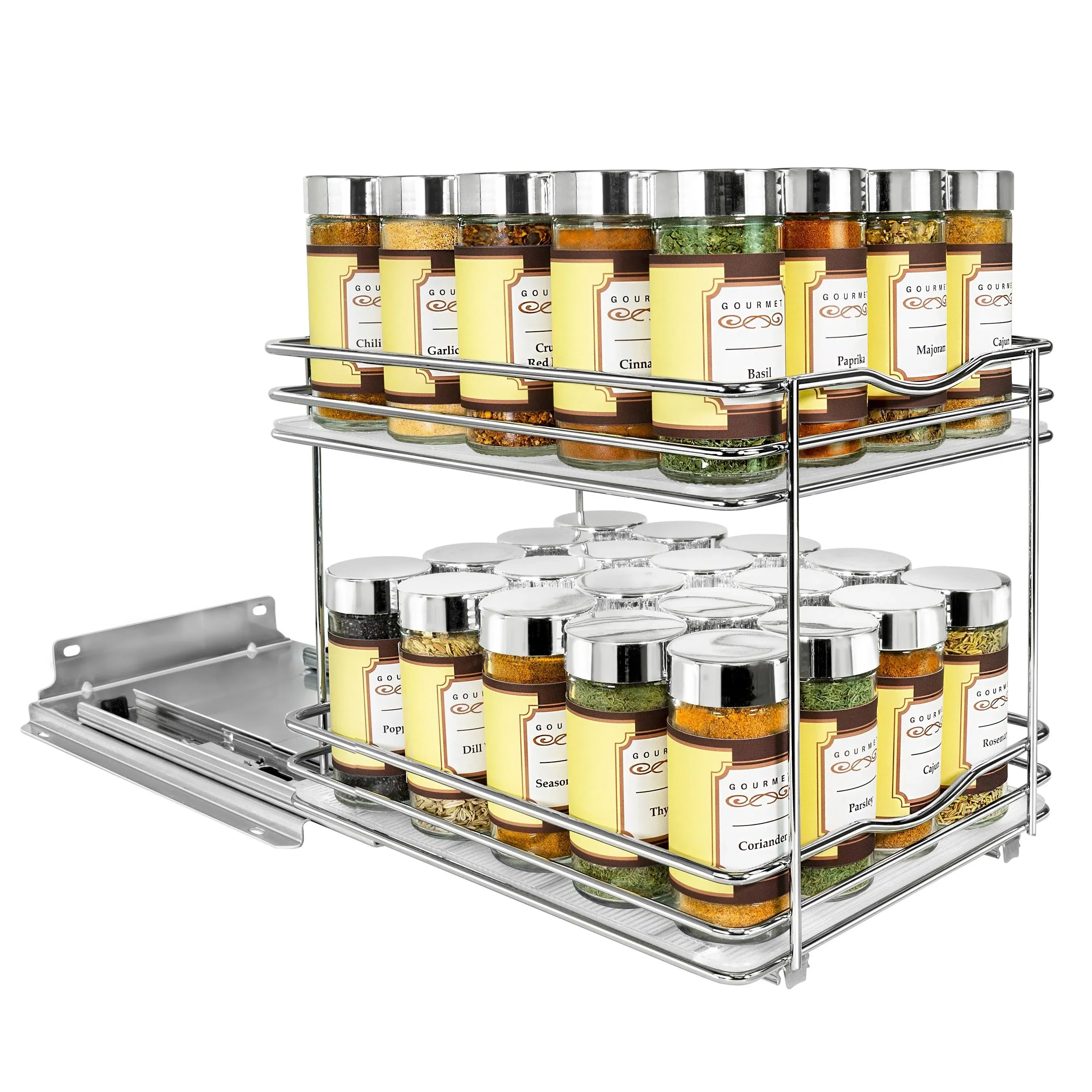 Lynk Professional 8.3-in W x 8.5-in H 2-Tier Cabinet-mount Metal Pull-Out Spice Rack in Chrome | 430722DS