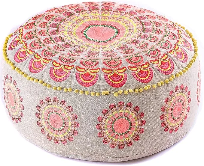 Yoga Décor Floor Cushion Cover Red Moroccan Seating Area Boho Floor Pillow Accent Your Living Room, Bedroom, Nursary or Kids Room Bedroom Décor Pouf Ottoman Stool Footstool Cotton 24x8 Unstuffed