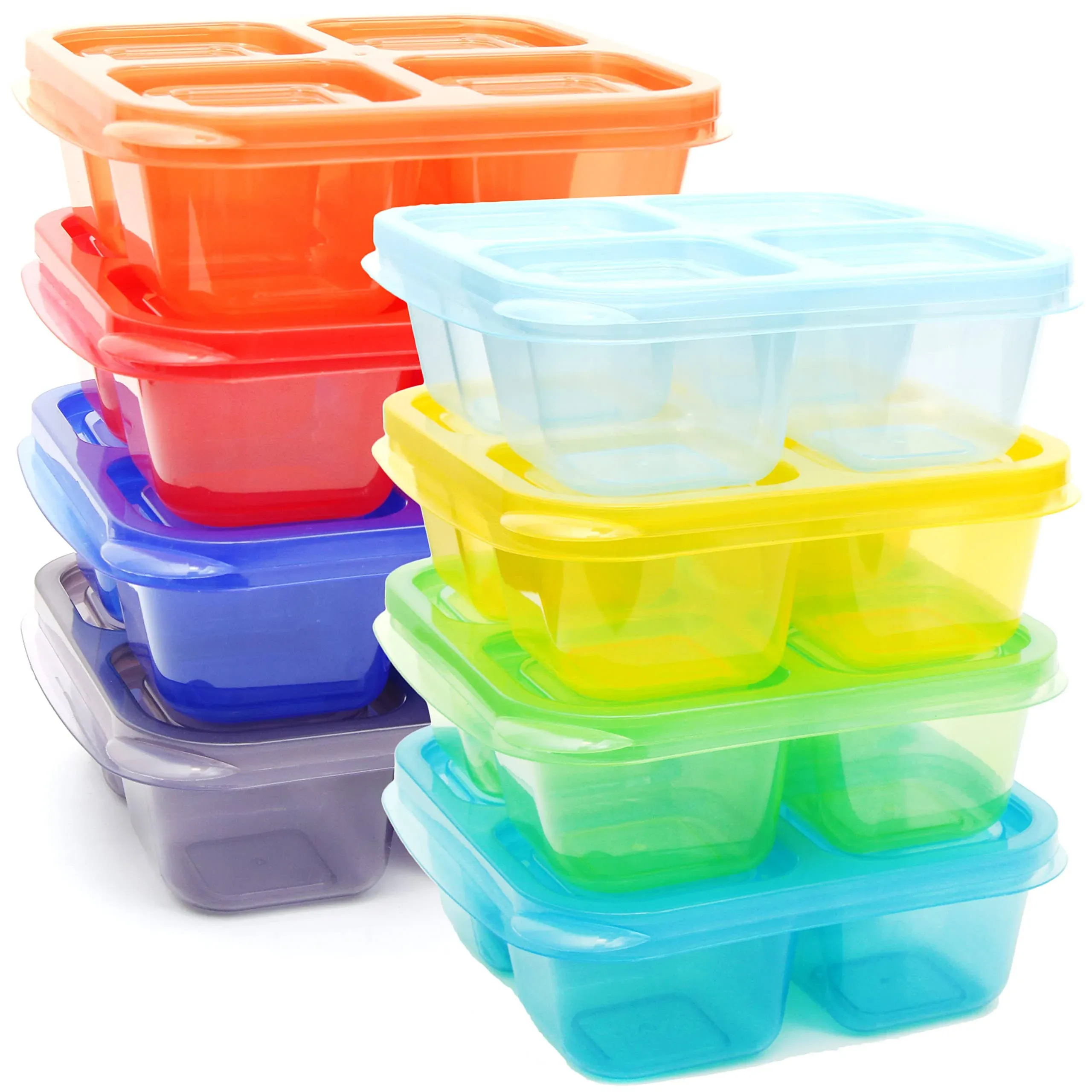 Youngever 8 Pack 4-Compartment Reusable Snack Box Food Containers Bento Lunch Box Meal