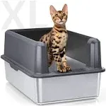 Enclosed Stainless Steel Cat Litter Box with Lid, XL Extra Large Litter Box f...