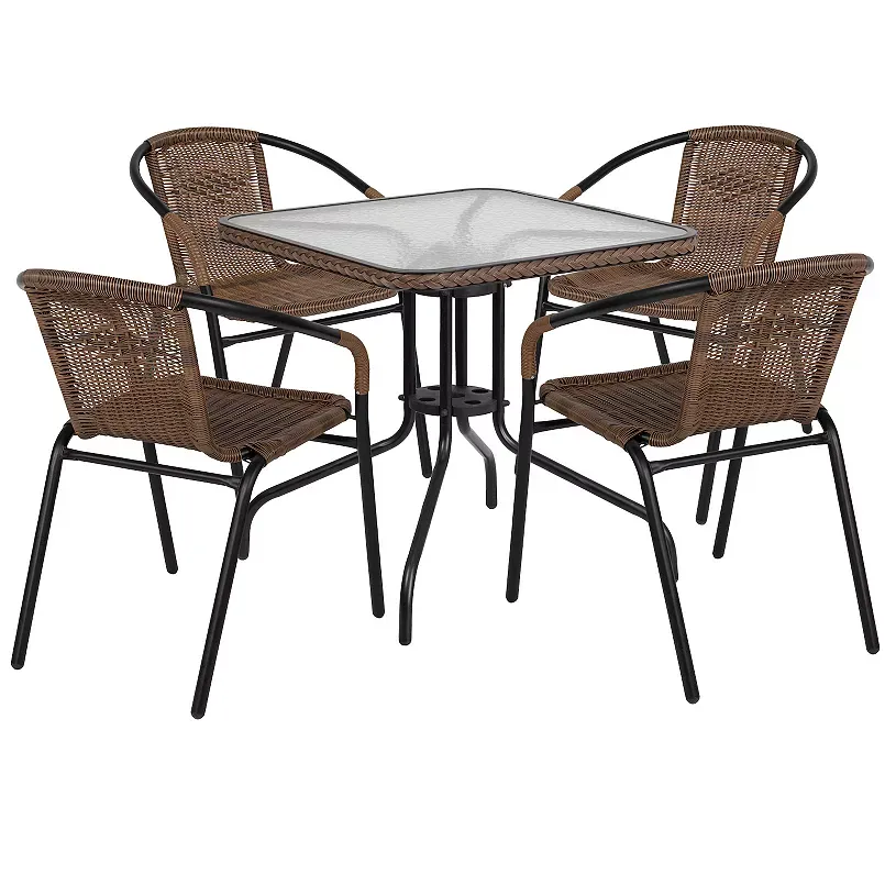 Flash Furniture Rattan Square Patio Table & Chair 5-piece Set