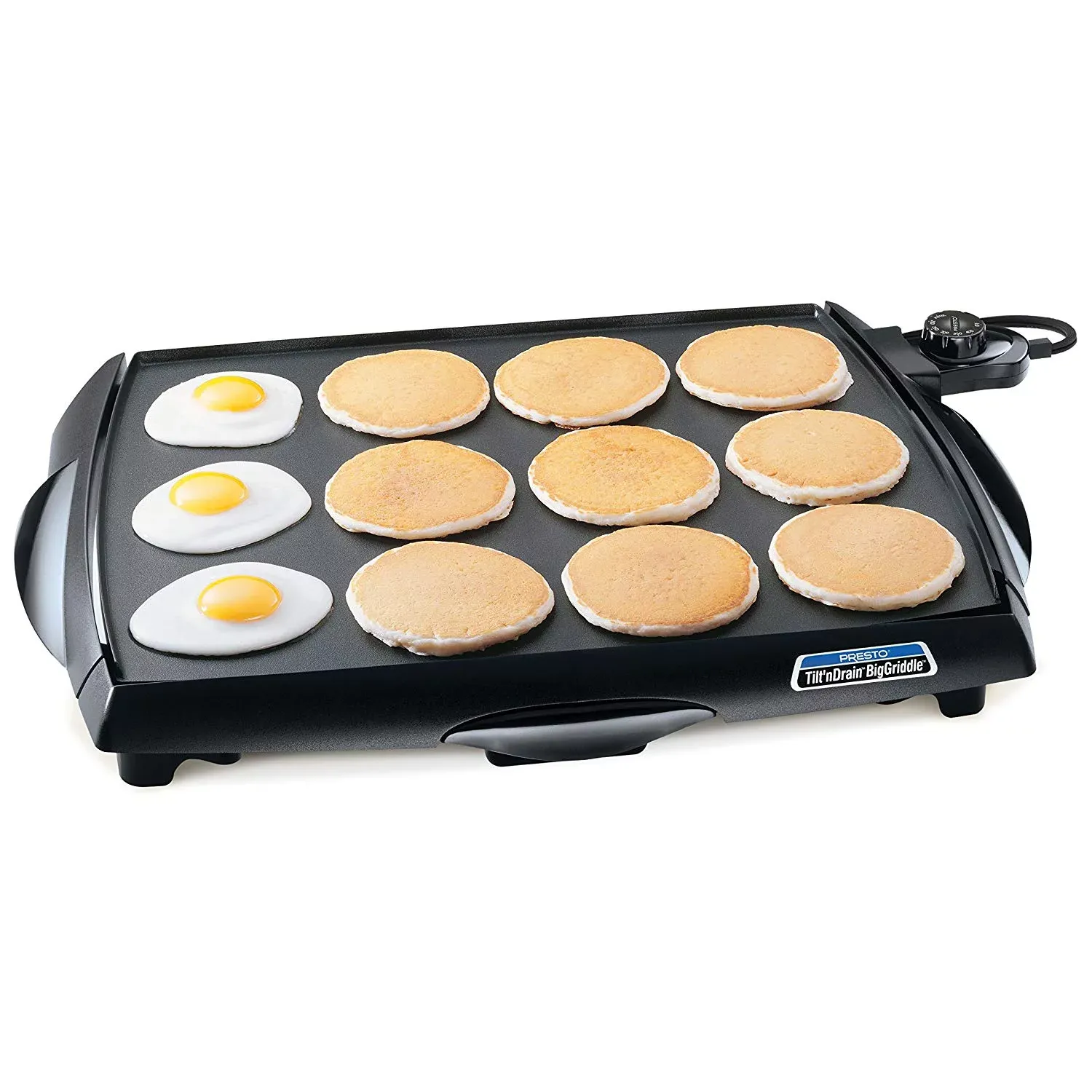 Presto Tilt'nDrain Big Griddle Electric Cool-Touch Griddle 07046 Black