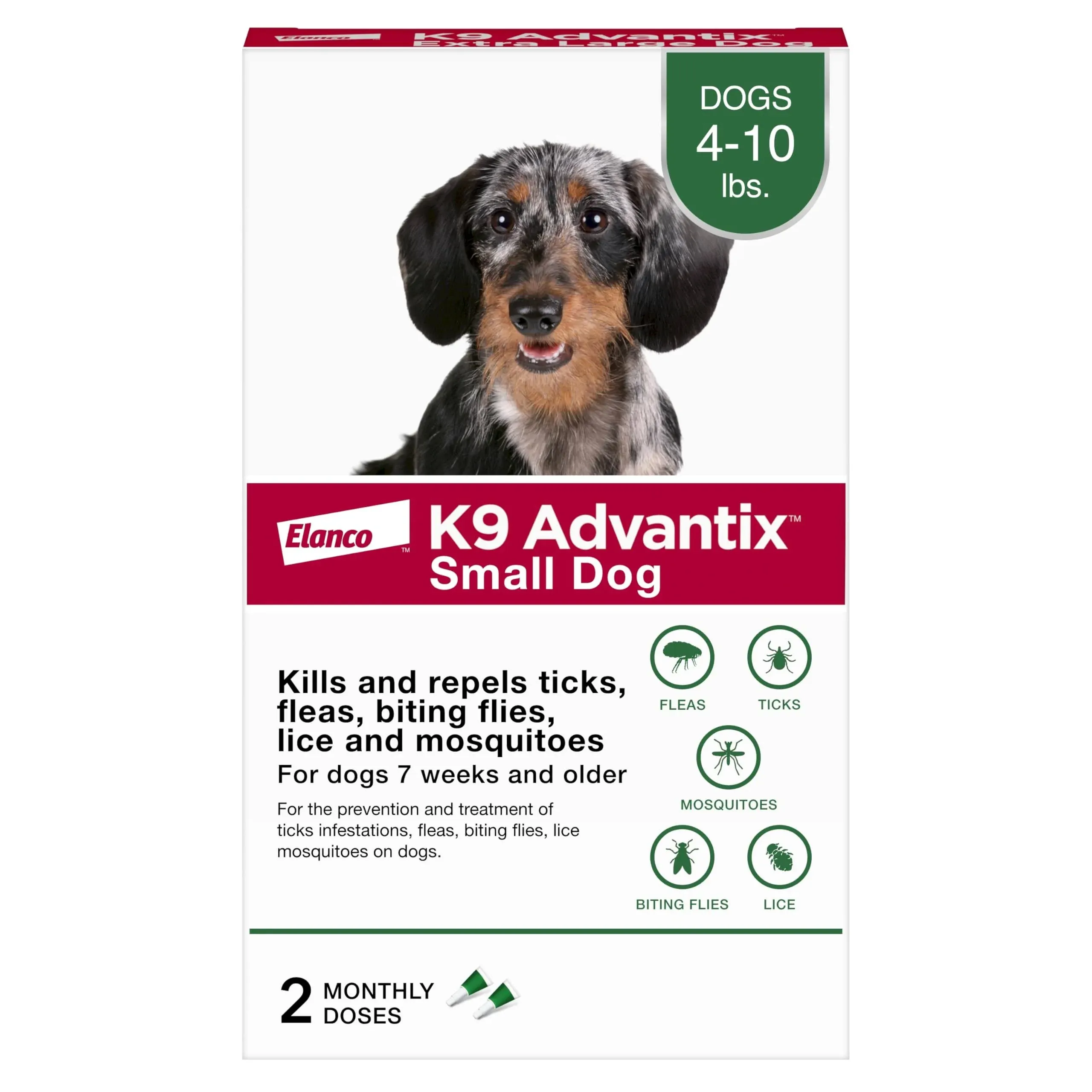 K9 Advantix Flea, Tick & Mosquito Prevention for Small Dogs 4-10 lbs, 2 Monthly Treatments