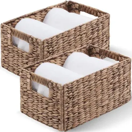 Wicker Storage Basket Set Of 2 Handwoven Storage Baskets For Shelves With Handle