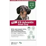 K9 Advantix Flea, Tick & Mosquito Prevention for Small Dogs 4-10 lbs, 2 Monthly Treatments