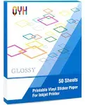 QYH Printable Vinyl for Inkjet Printer Glossy 50 Sheets Sticker Paper Waterproof Labels Adhesive Vinyl for Cricut (8.5"x11", White)