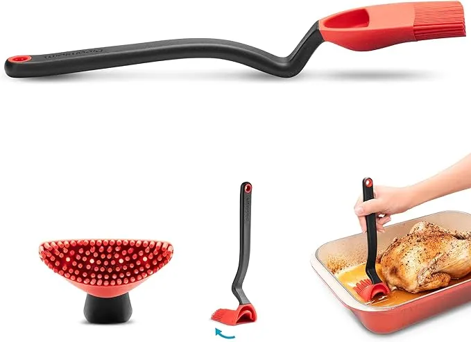 Dreamfarm Brizzle 3-In-1 Flexible Silicone Sit-Up Basting, Drizzle, Scooping Brush with In-Built Sauce Resevoir - Red