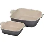 Le Creuset Stoneware Heritage Set of 2 Square Dishes , Small - 18 oz. & Medium - 2 qt., Oyster