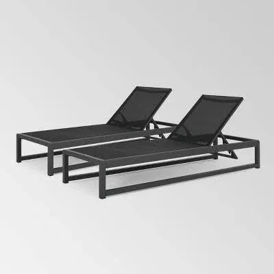 Christopher Knight Home 311948 Eudora Outdoor Chaise Lounge (Set of 2), Black