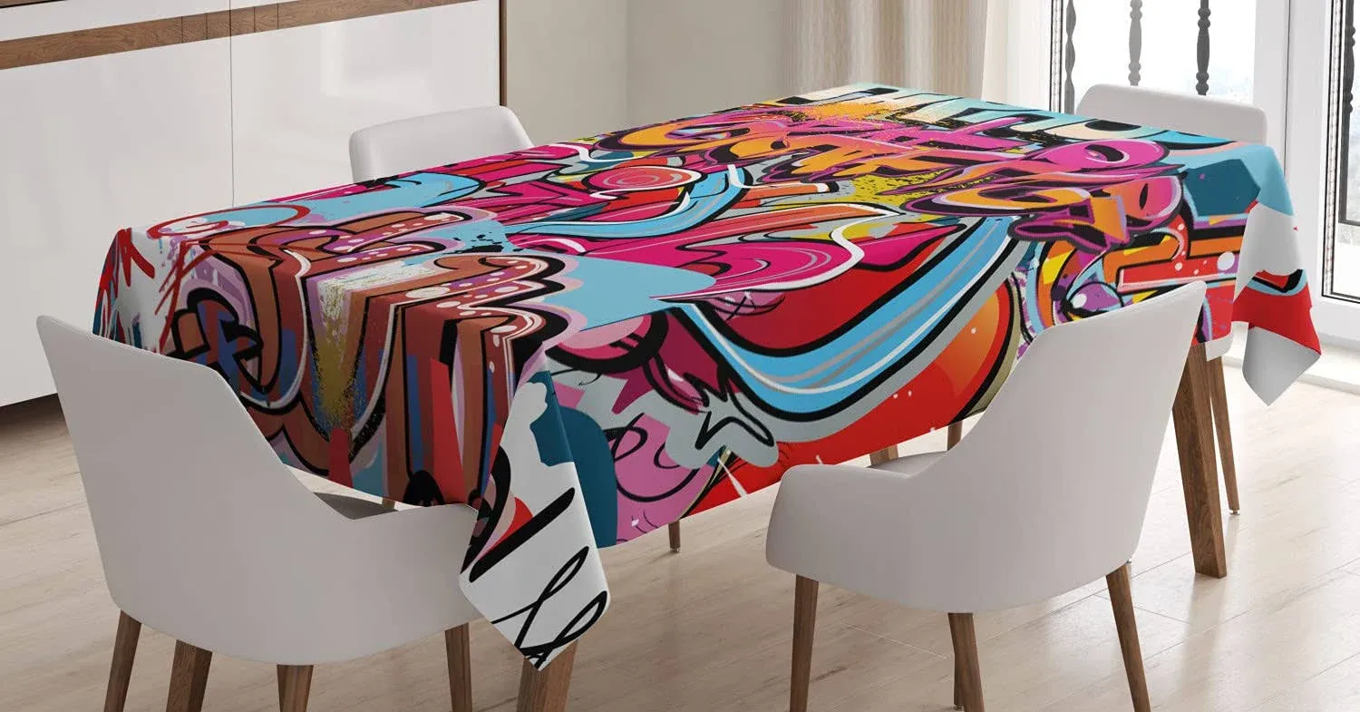 Ambesonne Graffiti Tablecloth, Hip Hop Street Culture Harlem New York City Wall ...