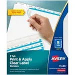 Avery 5-Tab Binder Dividers, Easy Print & Apply Clear Label Strip, Index Maker, White Tabs, 5 Sets (11436)