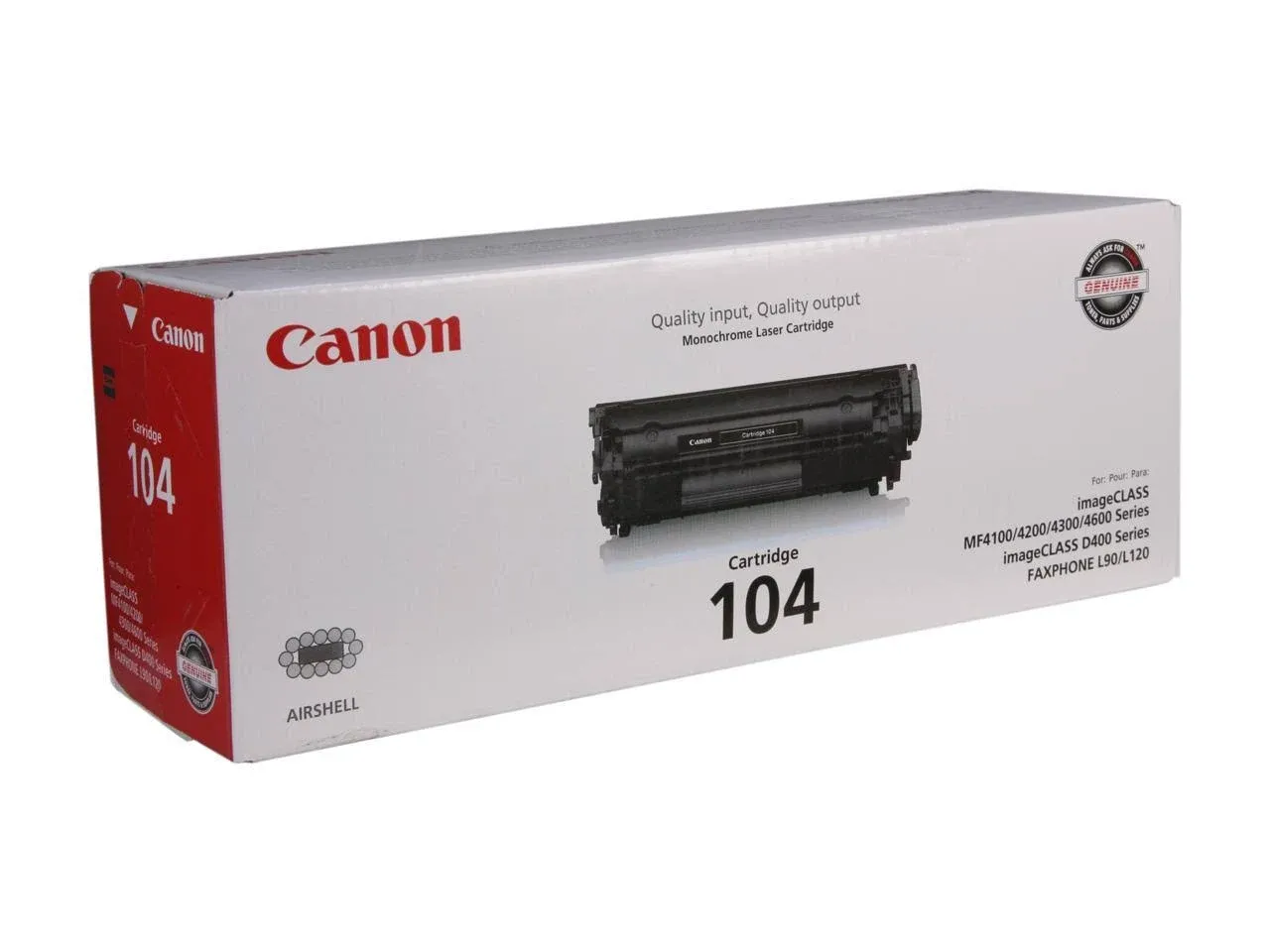 Canon Genuine Toner, Cartridge 104 Black (0263B001), 1 Pack, for Canon imageCLASS D420, D480, MF4150d, MF4270dn, MF4350d, MF4370dn, MF4690 Laser Printer and FAXPHONE L120, L90