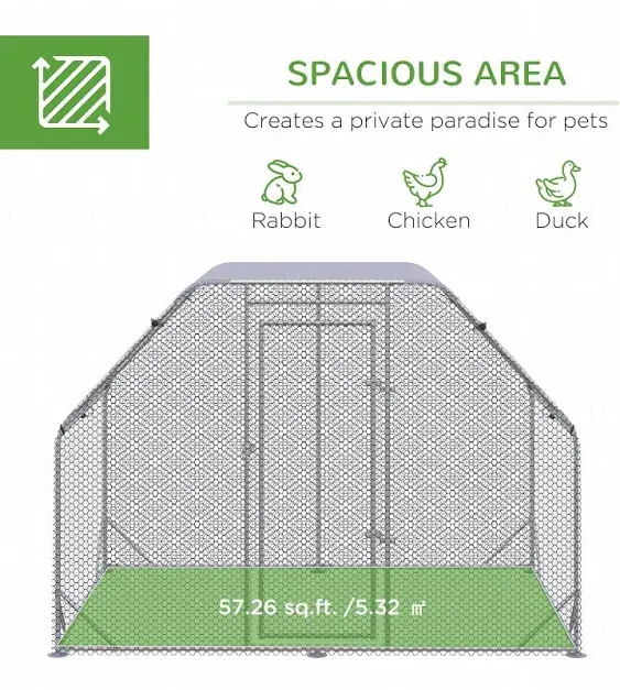 PawHut Metal Chicken Coop Run with Cover, Walk-In Outdoor Pen, Fence Cage Hen House for Yard, 9.2' x 6.2' x 6.4'