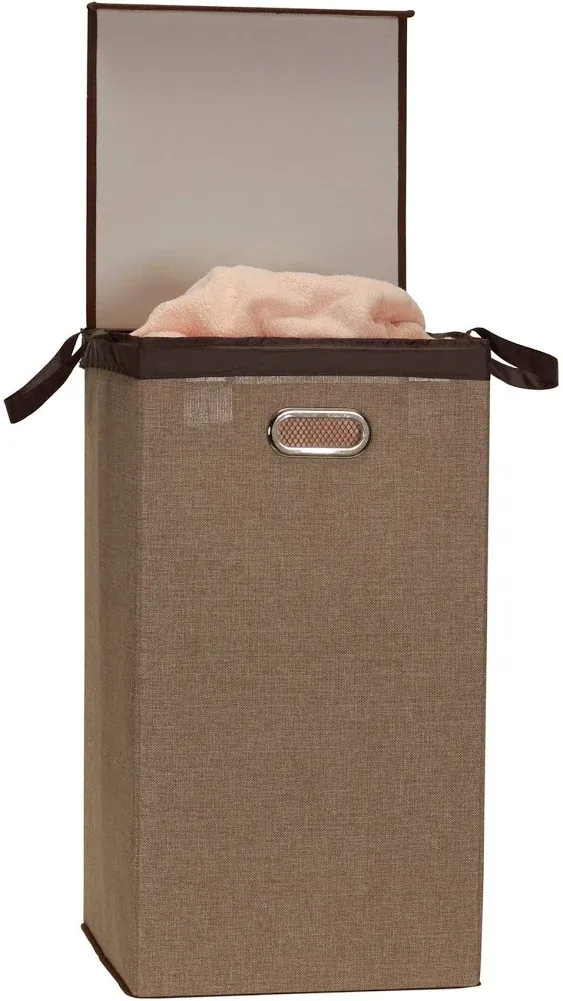 Household Essentials Sand Laundry Hamper, Sturdy Polyester Sides with Attached Magnetic Lid, Desert