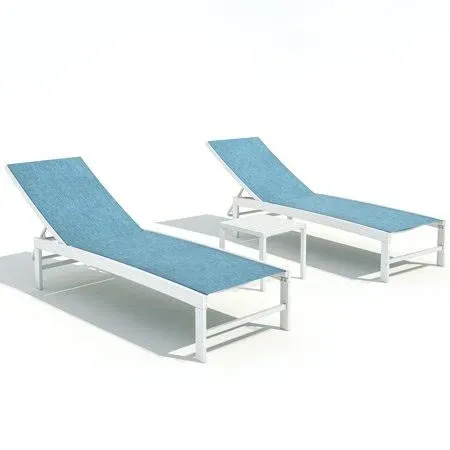 Crestlive Products Set of 3 Outdoor Aluminum Chaise Lounge Chairs and Table, Blue ...