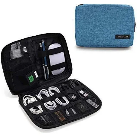 BAGSMART Electronics Organizer Travel Case, Small Travel Cord Organizer Bag for Travel Essentials, Travel Tech Organizer as Travel Accessories for Men Women, Cable Organizer for Phone, SD Card, Blue