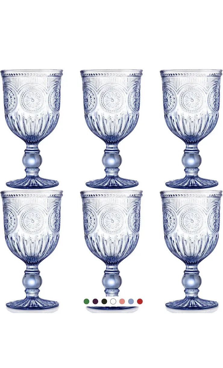 Yungala Blue Wine Glasses Set of 6 Blue Goblets - Blue Glassware for Vintage Win