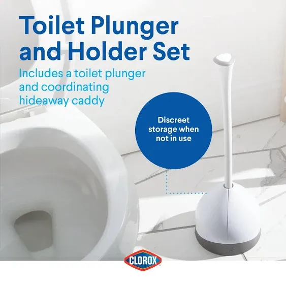 Clorox Two Pack Toilet Plunger and Hideaway Caddy - Gray and White