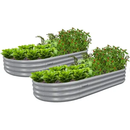 2 Pack 6x3x1FT Galvanized Raised Garden Bed Kit Oval Metal Ground Planter Box Outdoor Bottomless Planter Raised Beds for Vegetables Flowers Herbs Fruits, Gray