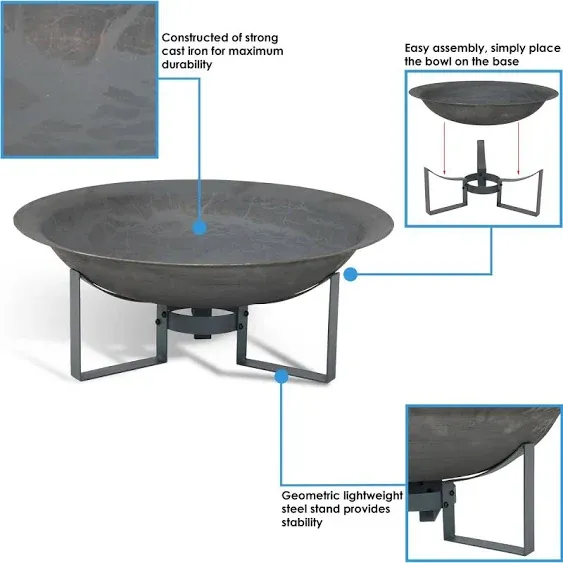 Sunnydaze Modern Cast Iron Fire Pit Bowl with Stand - 23" Diameter