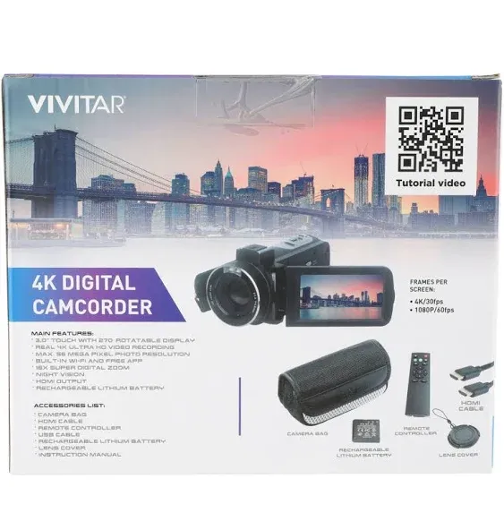 Restored Vivitar Dvr4k-blk 4K HD Digital Video Camera with WiFi