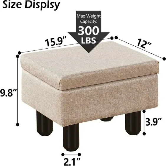 Linen Small Foot Stool Ottomans Rectangular - Grey