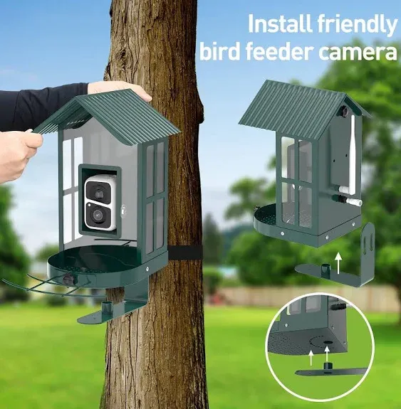 Soliom BF08 Smart Bird Feeder Camera with AI Identify Bird Species, Wild Bird Watching Cam, Live View, Instant Notifications, 5W Solar Panel -Metal Case