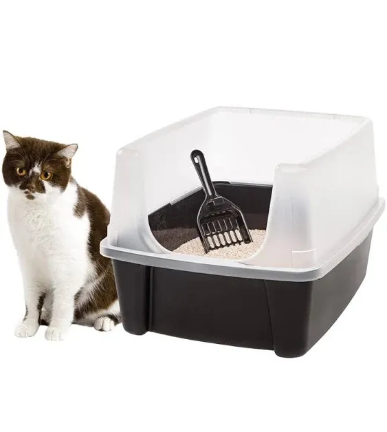 Iris USA Cat Litter Box with Shield and Scoop, Black