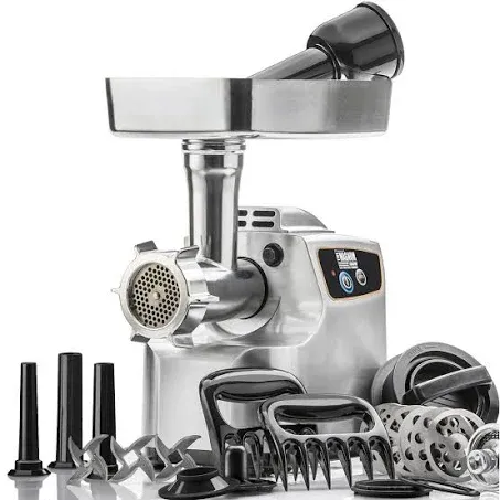 "Gen 2 -Platinum Edition" Magnum 1800W Heavy Duty Electric Meat Grinder - 3 Lb High Capacity Meat Tray, 6 Grinding Plates, 3 S/S Blades, 3 Sausage Tubes & 1 Kubbe Maker & Much More!