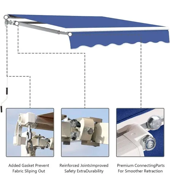 8.2'x6.5' Patio Awning Retractable Awning Cover Sunshade Shelter Outdoor Canopy with Crank Handle and Water-Resistant Polyester for Courtyard, Balcony, Shop, Restaurant, Cafe, Deck