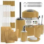 Complete 23 Piece Bathroom Accessory Set with Bath Rugs, Shower Curtain Set, Liner, and Hooks Clara Clark Finish: Camel Gold