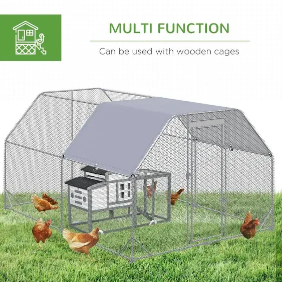 PawHut Metal Chicken Coop Run with Cover, Walk-In Outdoor Pen, Fence Cage Hen House for Yard, 12.5' x 9.2' x 6.4'