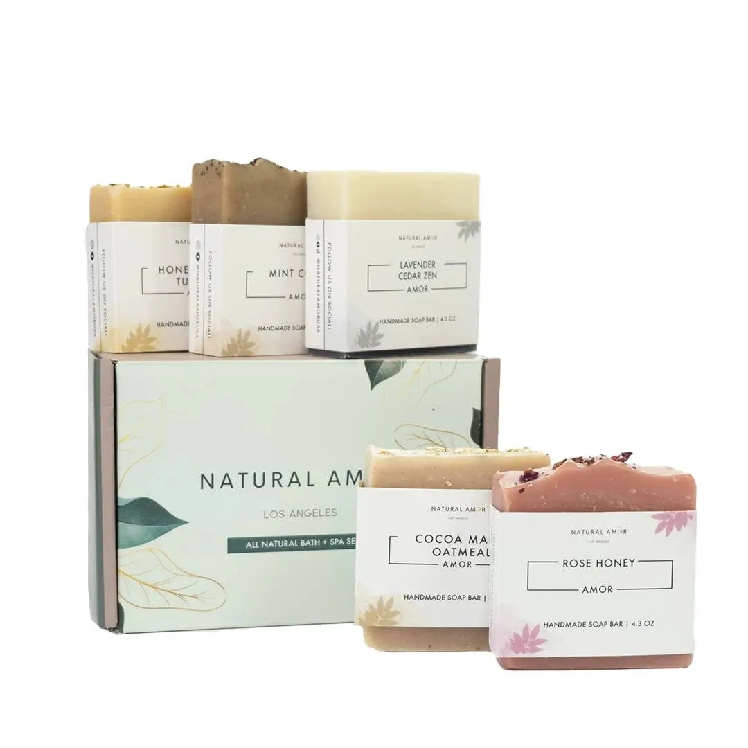 Natural Amor- All Natural Bar Soap Set (5 Pack), Shea Butter Enriched, Gentle Bar for All Skin Type, Essential Oils Scented, Handmade Soap Gift Set For Women & Men