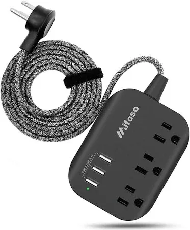 Power Strip with USB, Mountable Flat Plug Power Strip with 3 Outlets 3 USB Ports(Smart 3.1A), 5ft Braided Extension Cord, Compact for Cruise Ship,