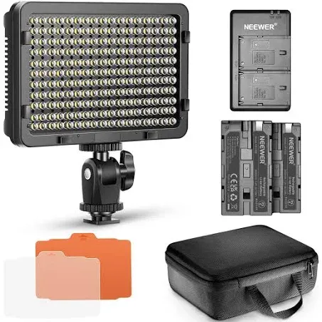 Neewer Dimmable 176 LED Video Light Lighting Kit: 176 LED Panel 3200-5600K, 2 Pieces Rechargeable Li-Ion Battery, USB Charger and Portable Durable