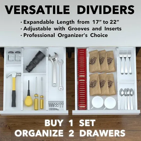 SpaceAid Bamboo Adjustable Drawer Dividers with Labels, 4 Dividers and 9 Inserts (White)