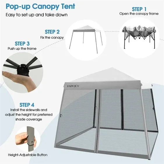 10x10 ft Outdoor Pop Up Canopy Patio Instant Canopy Tent with Netting Mesh ...