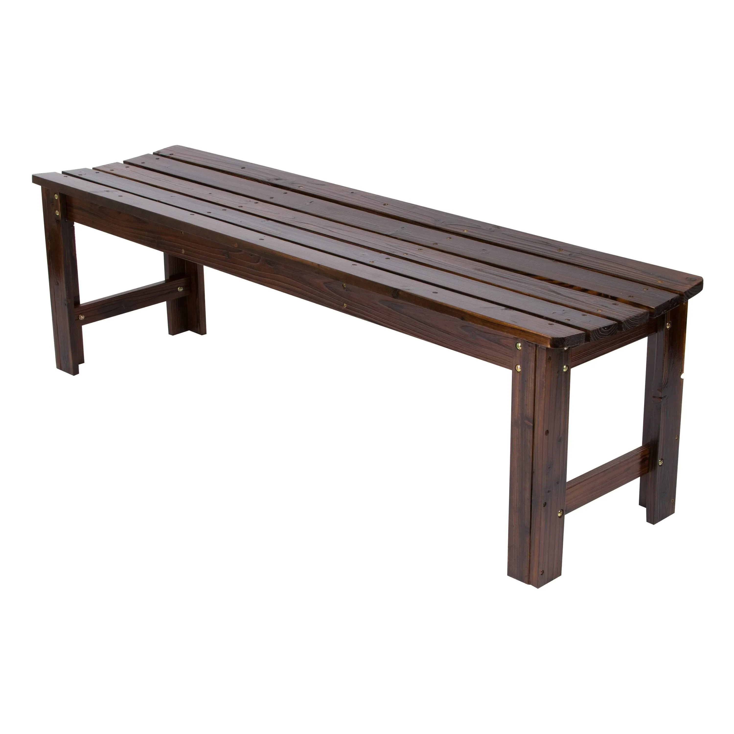 Shine Company Outdoor Wooden Backless Patio Garden Bench, 5 Ft, Burnt Brown