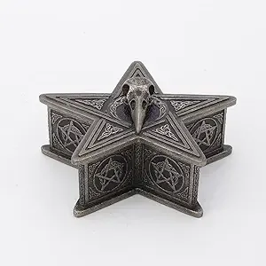 Unicorn Studio Veronese Design 2 3/4 Inch Tall Crow Skull Pentagram Trinket Box Cold Cast Bronzed Resin Sculpture Alter Collectible