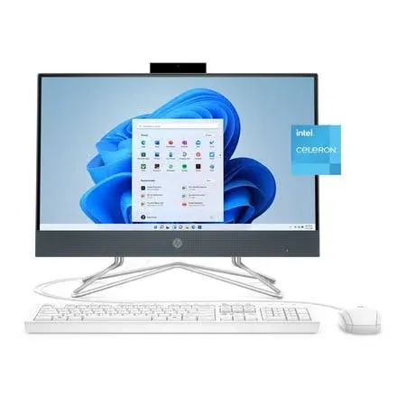 HP Pavilion 22-df0013w All-in-One Celeron G5900T 3.2GHz 256GB SSD 4GB 21.5" 1920x1080 DVD-RW BT Win10 Blue Keyboard Mouse