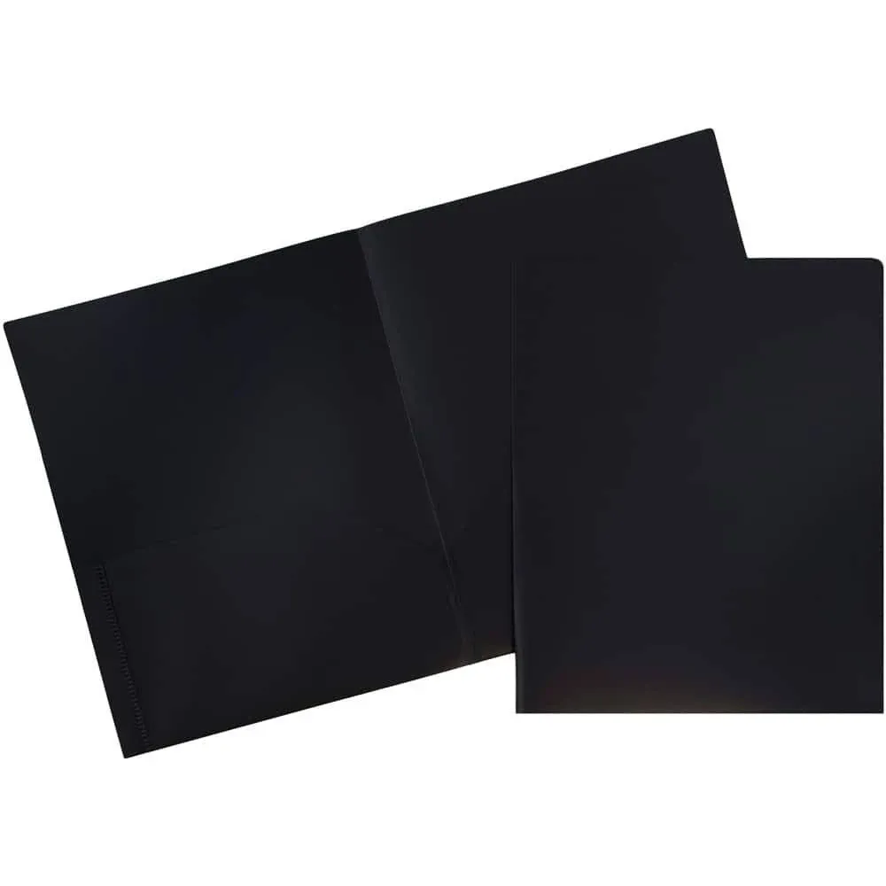 JAM Paper&reg; Plastic 2-Pocket POP Folders, 9 1/2&quot; x 11 1/2&quot;, Black, Pack Of 6