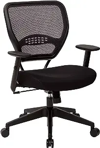 Space Seating 55 Series Professional Dark Air Grid Back Adjustable Office Desk Chair with Built-in Lumbar Support, Black Mesh